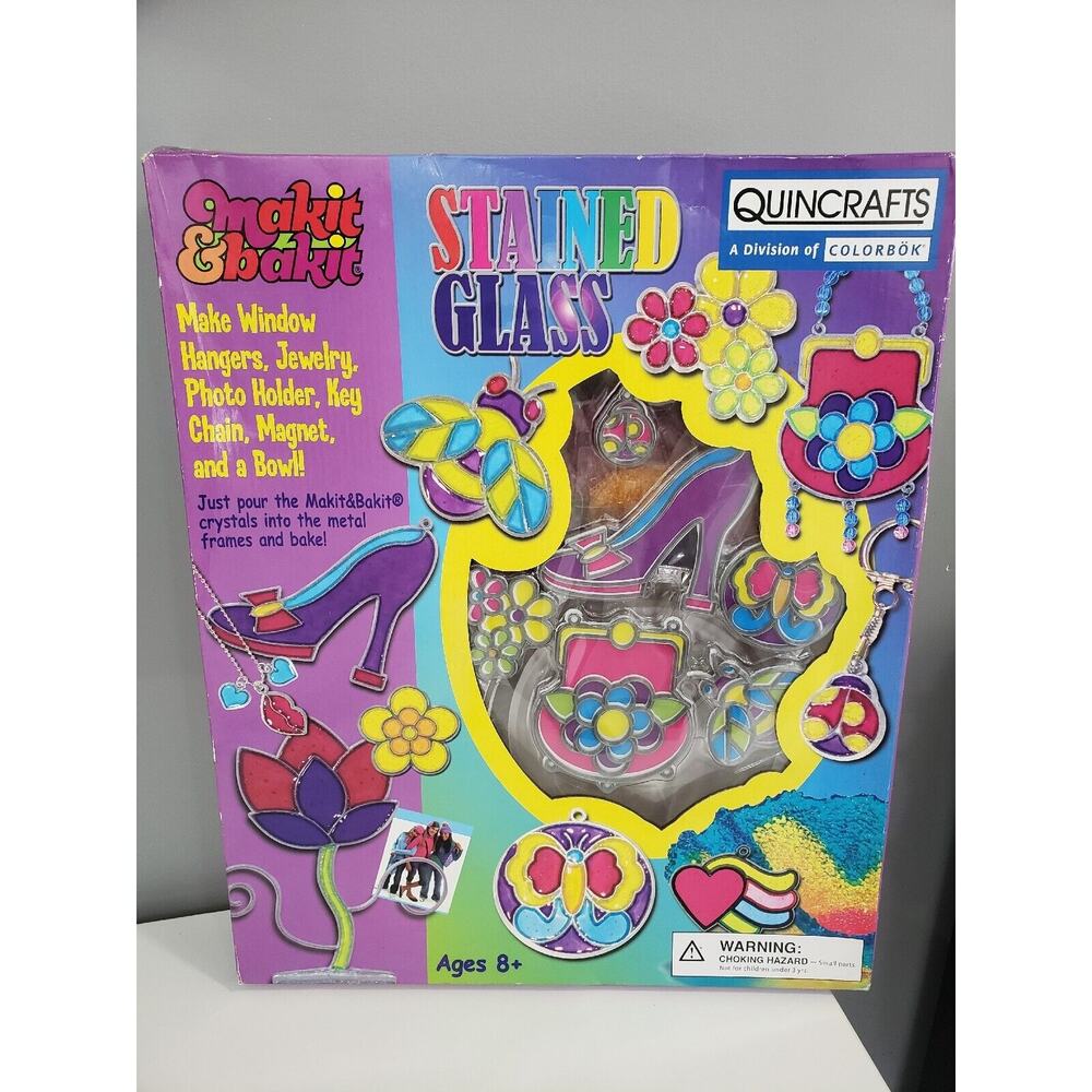 RARE Vintage 90s Makit & Bakit Stained Glass Rainbow Jewelry Craft Kit Y2k